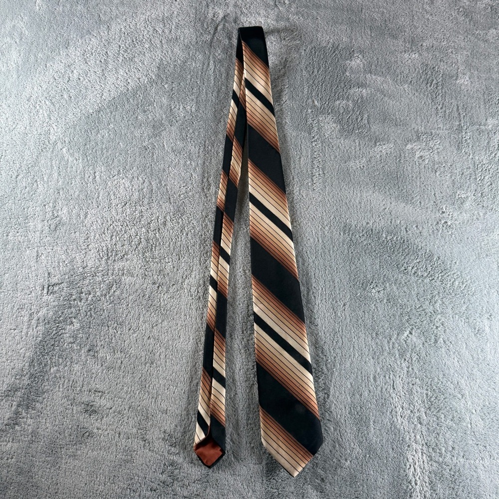 Silverwoods Vintage Mens Striped Silk Tie Brown Tan‎ Black Diagonal Stripe 3.5"